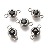304 Stainless Steel Rhinestone Links Connectors, Flat Round, Stainless Steel Color, Jet, 12x6.5x4mm, Hole: 2mm(X-STAS-P237-17P-03)