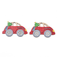 Christmas Theme Single-Sided Printed Wood Big Pendants, Car, Red, 110x68x2.5mm, Hole: 2.5mm(WOOD-N005-57)