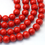 Baking Painted Glass Pearl Bead Strands, Pearlized, Round, Red, 3~4mm, Hole: 0.5mm, about 195pcs/strand, 23.6 inch(HY-Q003-3mm-55)