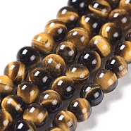 Natural Tiger Eye Round Bead Strands, Grade A+, 4mm, Hole: 1mm, about 98pcs/strand, 15.5 inch(G-L411-07-4mm)