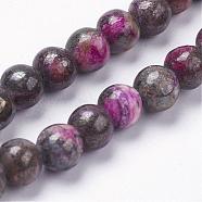 Natural Pyrite Beads Strands, Dyed, Round, Magenta, 8mm, Hole: 1mm, about 25pcs/strand, 8 inch(G-K181-8mm-H02)