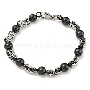Two Tone 304 Stainless Steel Round Ball Link Chain Bracelet, Black, 8-1/2 inch(21.5cm), Wide: 8mm(BJEW-B078-20BP)