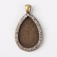 Teardrop Tibetan Style Alloy Pendant Cabochon Settings, Picture Memory Frame Pendants, with Rhinestones, Nickel Free, Antique Bronze, Tray: 30x20mm, 45x27x3mm, Hole: 7x4mm(PALLOY-L164-03-NF)