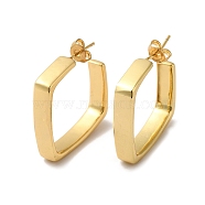 Rack Plating Brass Square Stud Earrings, Half Hoop Earrings for Women, Lead Free & Cadmium Free, Real 18K Gold Plated, 25.5x25x5mm, Pin: 0.7mm(EJEW-F313-05G)