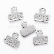 304 Stainless Steel Charms, Sign 2018, Stainless Steel Color, 10x10x0.3mm, Hole: 2mm(STAS-H420-52P)