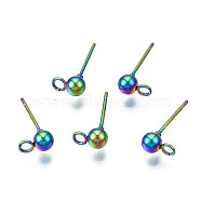 Rack Plating Rainbow Color 304 Stainless Steel Stud Earring Findings, Ball Stud Earring Post, Cadmium Free & Nickel Free & Lead Free, 7x4mm, Hole: 1.8mm, Pin: 0.6mm(STAS-S119-112)