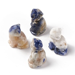 Natural Sodalite Sculpture Display Decorations, for Home Office Desk, Cat, 19~21x21~24x31~32mm(G-F719-40F)