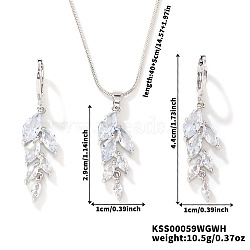 Fashionable European and American Style Brass Rhinestones Earrings & Necklaces for Women, Leaf, Platinum, (LQ2499-1)