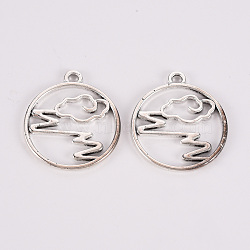 Tibetan Style Alloy Pendants, Lead Free & Cadmium Free, Ring with Cloud, Antique Silver, 25x22x1mm, Hole: 2mm, about 300cs/500g(TIBE-N010-61AS-RS)