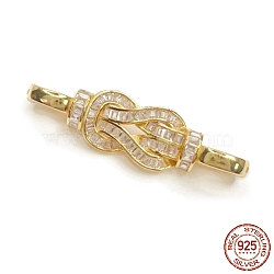 925 Sterling Silver Micro Pave Clear Cubic Zirconia Fold Over Clasps, Real 18K Gold Plated, 39.5x11x6.5mm, Hole: 6x3mm(STER-P054-09G)