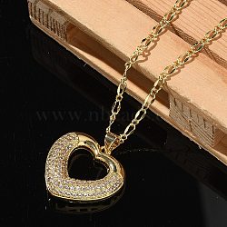 Brass Micro Pave Cubic Zirconia Pendant Necklaces for Women, Real 18K Gold Plated, Heart, 17.40 inch(44.2cm), Pendant: 22x22.5mm(NJEW-U020-01G-02)