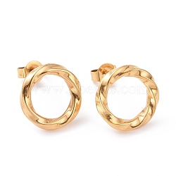 Vacuum Plating 304 Stainless Steel Wave Ring Stud Earrings for Women, Golden, 13mm, Pin: 0.8mm(EJEW-G298-10G)