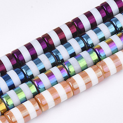 Electroplate Glass Beads Strands, Column with Stripe, Mixed Color, 19.5~20x10mm, Hole: 1.4mm, about 15pcs/strand, 11.81 inch(30cm)(EGLA-S177-04)