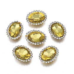 Sew on Rhinestone, Transparent Glass Rhinestone, with Iron Prong Settings, Faceted, Oval, Khaki, 18x14x6mm, Hole: 1.2mm(RGLA-S030-03-B07)