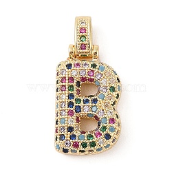 Brass Micro Pave Cubic Zirconia Pendants, Real 18K Gold Plated, Letter B, 24x14x6mm, Hole: 5x3mm(ZIRC-P121-01G-B)