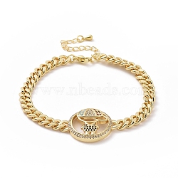 Cubic Zirconia Boy Link Bracelet, Brass Jewelry for Women, Golden, 7-1/8 inch(18.2cm)(BJEW-B068-08)