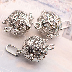 Brass Cage Connector Charms, for Chime Ball Pendant Necklaces Making, Hollow Round Links, Platinum, 25x21x16.5mm, Hole: 3.8x9.2mm(PW23030752957)