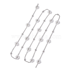 Flower Glass Beaded Link Chain, with 304 Stainless Steel Satellite Chain, Soldered, Stainless Steel Color, 11mm, about 3.18~3.20 Feet(0.97~0.975m)/pc(AJEW-JB01207-02)