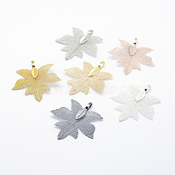Brass Plated Natural Leaf Pendants, Long-Lasting Plated, Leaf, Mixed Color, 38x34.5x0.5mm, Hole: 3x5mm(KK-G321-F)