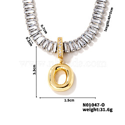 Golden Tone Brass Pave Clear Cubic Zirconia Letter Pendant Necklaces for Women, 15.75 inch(400mm)(YX4437-15)