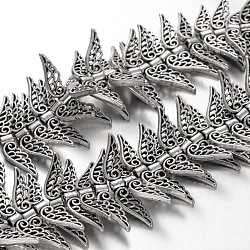 Wing Tibetan Style Alloy Bead Strands, Cadmium Free & Lead Free, 32x6x2.5mm, Hole: 1mm, about 35pcs/Strand(TIBEB-O007-38-RS)