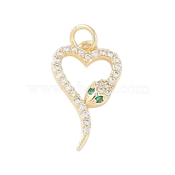 Rack Plating Brass Clear Cubic Zirconia Pendants, with Jump Ring, Long-Lasting Plated, Lead Free & Cadmium Free, Snake, Real 18K Gold Plated, 19.5x11.5x2.5mm, Hole: 3mm(KK-Z060-02G-02)