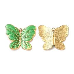 304 Stainless Steel Enamel Pendants, Real 18K Gold Plated, Butterfly Charm, Lime Green, 20x24x3mm, Hole: 1.4mm(STAS-K256-04G-02)