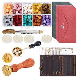 CRASPIRE DIY Scrapbook Making Kits, Including Sealing Wax Particles, Paper Envelope, Letter Writing Paper, Pear Wood Handle, Brass Wax Seal Stamp Head, Marking Pen, Brass Spoon, Candles, Mixed Color, Sealing Wax Particles: 300pcs(DIY-CP0004-96A)