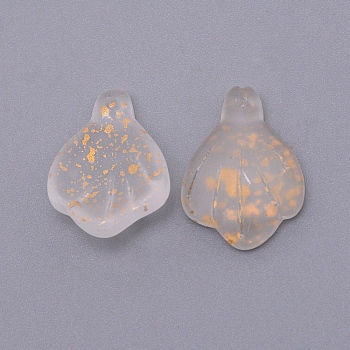 Handmade Lampwork Pendants, with Gold Foil, Petaline, WhiteSmoke, 22x16x5~6mm, Hole: 0.8~1mm