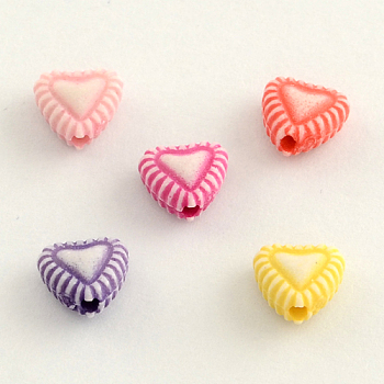 Craft Style Acrylic Beads, Heart, Mixed Color, 7.5x8x4mm, Hole: 2mm, about 310pcs/50g