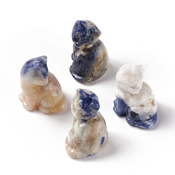 Natural Sodalite Sculpture Display Decorations, for Home Office Desk, Cat, 19~21x21~24x31~32mm