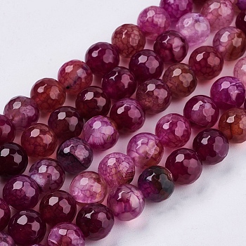 Natural Agate Round Beads Strand, Dyed, Faceted, Camellia, 10mm, Hole: 1mm, about 38pcs/strand, 14.56 inch