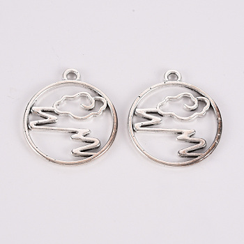 Tibetan Style Alloy Pendants, Lead Free & Cadmium Free, Ring with Cloud, Antique Silver, 25x22x1mm, Hole: 2mm, about 300cs/500g