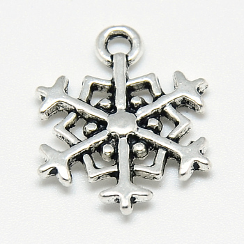 Tibetan Style Alloy Pendants, Snowflake, Cadmium Free & Lead Free, Antique Silver, 18x14.5x2.5mm, Hole: 2mm, about 910pcs/1000g