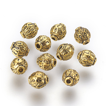 Tibetan Style Alloy Beads, Lead Free & Nickel Free & Cadmium Free, Round, Antique Golden, 6mm in diameter, hole: 1.5mm