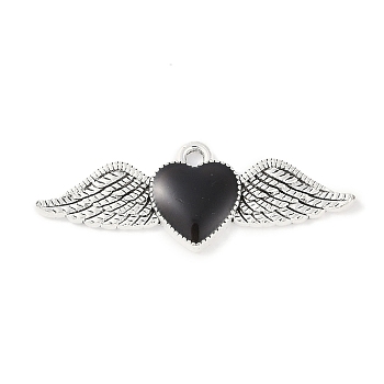 Rack Plating Alloy Enamel Pendants, Cadmium Free & Nickel Free & Lead Free, Heart with Wing Charm, Antique Silver, 11.5x31.5x2mm, Hole: 1.6mm