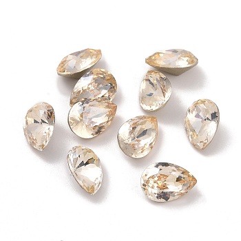Glass Rhinestone Cabochons, Pointed Back & Back Plated, Faceted, Teardop, Golden Shadow, 10x7x5mm