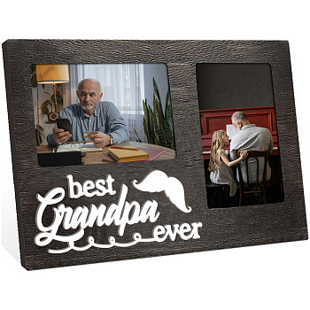 MDF Double Photo Frames, Display Photo Frame, Rectangle with Word Best Grandpa, Wing, 200x320mm