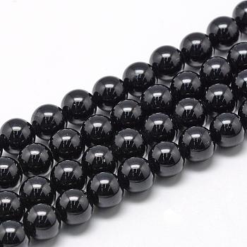 Natural Black Tourmaline Beads Strands, Round, 6~7mm, Hole: 1mm, about 60~67pcs/strand, 15.7 inch