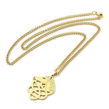 304 Stainless Steel Pendant Necklaces, Knot with Horse, Golden, 23.82 inch(60.5cm)
