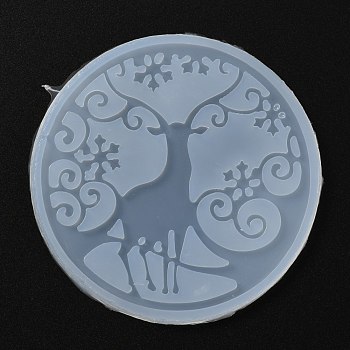 Christmas Coaster Food Grade Silicone Molds, Resin Casting Molds, For UV Resin, Epoxy Resin Craft Making, Round with Reindeer, White, 96x5mm