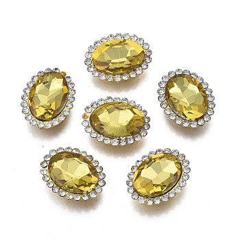 Sew on Rhinestone, Transparent Glass Rhinestone, with Iron Prong Settings, Faceted, Oval, Khaki, 18x14x6mm, Hole: 1.2mm
