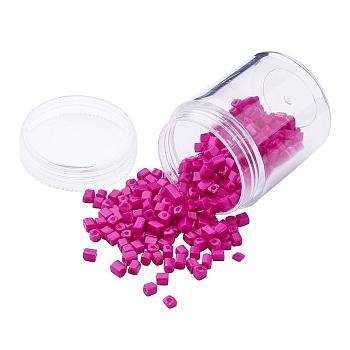 Opaque Colors Glass Seed Beads, Round Hole, Cube, Hot Pink, 3~7x3x3mm, Hole: 0.5mm, about 400pcs/box