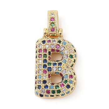 Brass Micro Pave Cubic Zirconia Pendants, Real 18K Gold Plated, Letter B, 24x14x6mm, Hole: 5x3mm