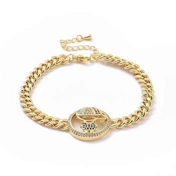 Cubic Zirconia Boy Link Bracelet, Brass Jewelry for Women, Golden, 7-1/8 inch(18.2cm)