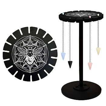 Wooden Wheel, Wooden Display Shelf, Black Holder Stand, Rustic Divination Pendulum Storage Rack, Witch Stuff, Bees, Wheel: 120x8mm, 2pcs, Studdle: 288x12mm, 1pc