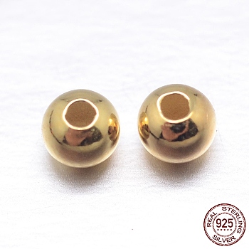 Round 925 Sterling Silver Spacer Beads, Real 18K Gold Plated, 3mm, Hole: 1~1.2mm, about 333pcs/20g