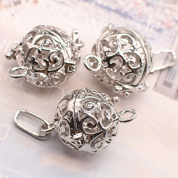Brass Cage Connector Charms, for Chime Ball Pendant Necklaces Making, Hollow Round Links, Platinum, 25x21x16.5mm, Hole: 3.8x9.2mm