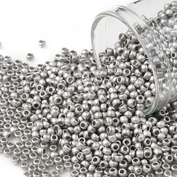 TOHO Round Seed Beads, Japanese Seed Beads, (714F) Metallic Matte Silver, 11/0, 2.2mm, Hole: 0.8mm, about 1110pcs/bottle, 10g/bottle