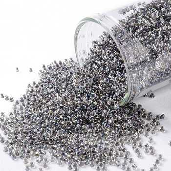 TOHO Round Seed Beads, Japanese Seed Beads, (266) Inside Color Gold Luster Crystal/Opaque Gray, 15/0, 1.5mm, Hole: 0.7mm, about 15000pcs/50g